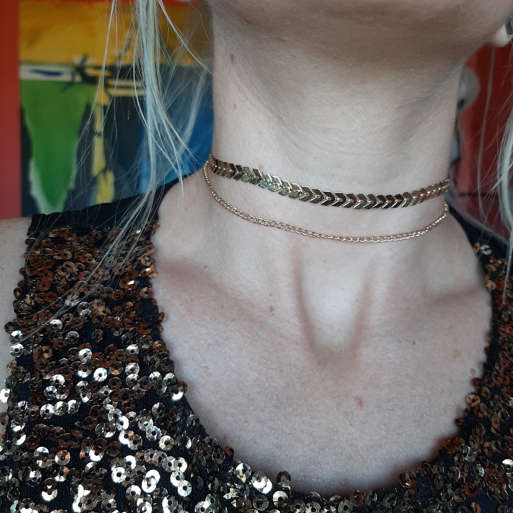 Dainty Arrow tip Double layer Choker Necklace